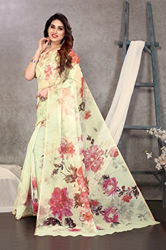Image of MIRCHI FASHION Women Saree Organza Printed | Traditional Semi-Transparent Festive Sari with Unstitched Blouse Piece