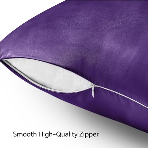 BEDELITE Satin Pillowcase with Zipper 2 Pack, Plum Purple Pillow Cases Standard Size, Super Soft and Cooling Similar to Silk Pillow Cases, Gift for Women Men(20x26 Inches)