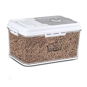 APITOS Small Animals Food Storage Container,Airtight Food and Treat Storage Jars for Small Animals,5 Liters with Measuring Cup-Pet Food Container,Forguinea Pigs/Rabbits Food Storage/Clear&White