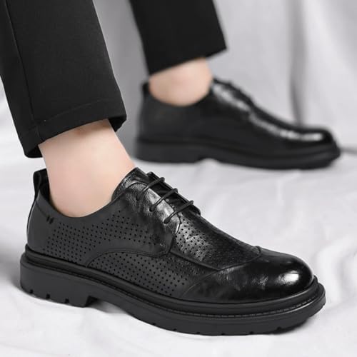 Fashion Hollow Out Breathable Soft Leather Lace-Up Dress Oxfords Shoes for Men Low Top Round Toe Lug Sole Non-Slip Casual Comfortable Derby Shoes for Work Office Dress Business4