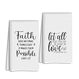 Christian Gifts for Women Men, Waffle Weave Kitchen Towels Set of 2, Bible Verse Scripture Dish Hand Towels for Bathroom Kitchen Home, Birthday Christmas Housewarming Inspirational Religious Gifts