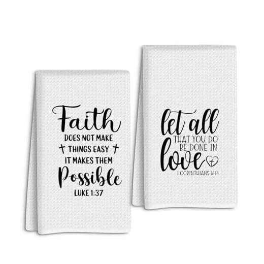 Christian Gifts for Women Men, Waffle Weave Kitchen Towels Set of 2, Bible Verse Scripture Dish Hand Towels for Bathroom Kitchen Home, Birthday Christmas Housewarming Inspirational Religious Gifts