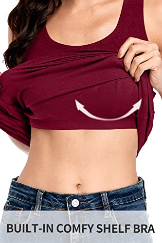 Image of ALove Womens Extra Long Tank Tops with Shelf Bra Ribbed Camisoles Undershirts