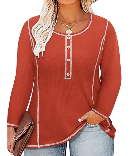 Image of CARCOS Plus Size Tops for Women Long Sleeve Raglan V Neck T Shirts Tunic Fall Blouse Xl-5Xl 14W -28W