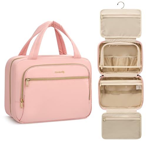 Hanke Hanging Travel Toiletry Bag for Women, Water-Resistant Makeup Organizer with Hook, Cosmetic Bag for Bathroom & Travel Essentials Accessories, Pink by Hanke - Used condition - US$37.08