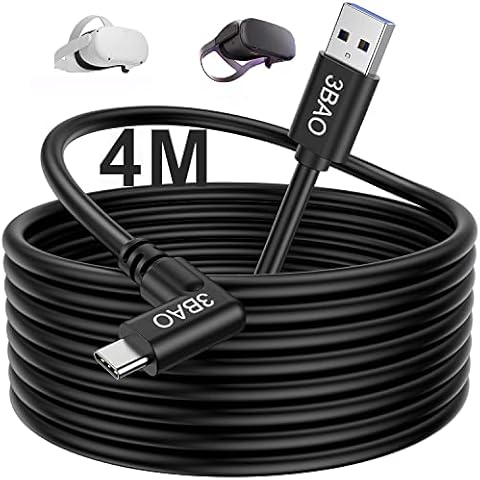 3BAO USB C Link Cable 4M, USB to USB Type C Cable Braided 90 Degree 5Gbps Fast Data Transfer USB C Charging Cable for Oculus Quest 1/2, Virtual Reality Headset, Gaming PC Cover