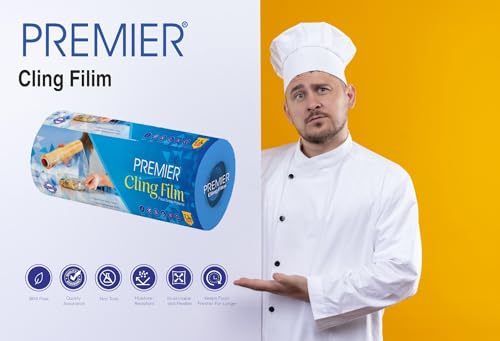 Image of Premier Cling Film - 2.3 Kg, (450 Meter 30 Cm) Food Grade PVC, Multipurpose Food Wrapping Paper, Transparent and Glossy Finish, Non-Toxic (Pack of 1)