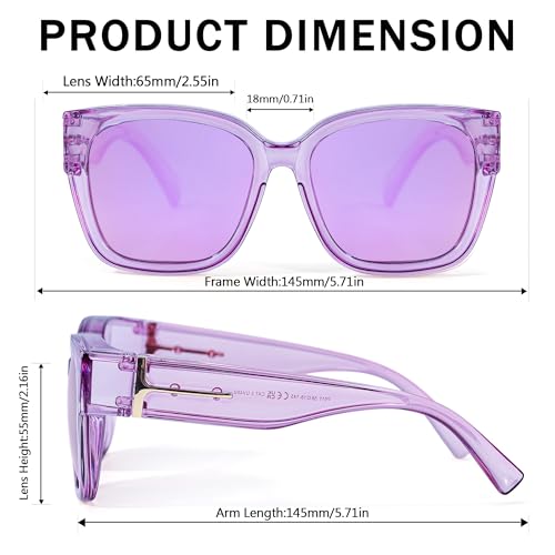 Image of SIPHEW Mirrored Sunglasses Polarized Fit Over Glasses for Women - Trendy Large Square w UV400 Protection Sun Glasses