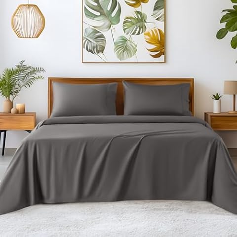 SONORO KATE 100% Egyptian Cotton Sheets - 1200 Thread Count, Luxury & Cooling Hotel Cotton Bed Sheets Set 4 Piece, Sateen Weave for Soft Feel, Fits Upto 16" Mattress (Dark Grey, King) Cover