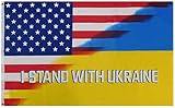I Stand With Ukraine USA American Ukraine Combo Friendship Diagonal Premium Quality Heavy Duty Fade Resistant 3x5 3'x5' 100D Woven Poly Nylon Flag Banner Grommets