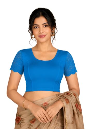 Image of Abhi Cotton Readymade Saree Blouse for Women- Half Net Sleeves, Round Neck, Regular-fit, Stretchable, Pull-on Style Blouse