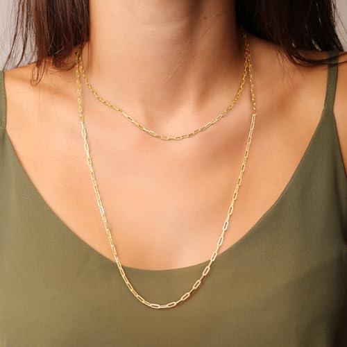 Gold Necklace for Women & Men 14K Gold Chain Necklace for Women Unisex 2.5mm Wide Paperclip Chain Necklaces Non Tarnish Paperclip Necklaces Jewelry 16” - 26”4