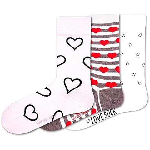 Love Sock Company Women's Fun Dress Socks - Organic Cotton - Colorful Heart patterned One Size Women 5-10 - 3 Pairs (Hearts) Cover