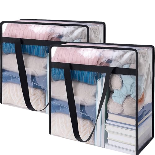 Image of Transparent Clothes Storage Bags | Plastic Saree Covers with Zipper | Ideal for Blankets, Comforters, Wardrobe Organizing (Pack of 2)