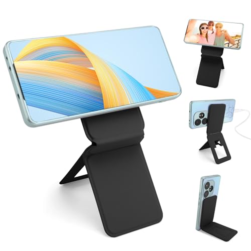 Phone Stand, Foldable Magnetic Phone Tripod, Angle Adjustment & Strong Magnets PU Leather Phone Stand, Compatible with All Smart Phone 16/15/14/13/12 (Black)