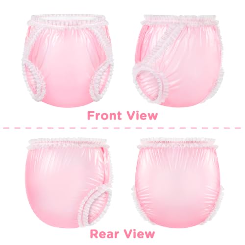 Image of LittleForBig Washable Reusable Waterproof Adult Plastic Pants TPU Pull-On Diaper Cover - Baby Exposed Lace Frill XXL