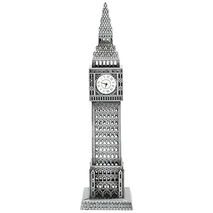 HOMSFOU Vintage Big Ben Statue, Alloy London Big Ben Sculpture Building Model Collectible Figurine for Table Decor(Silver)