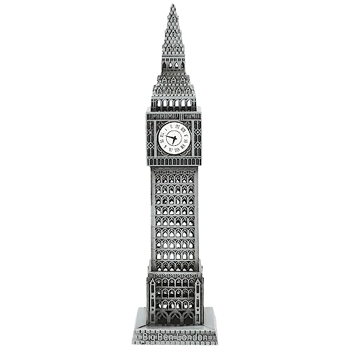 HOMSFOU Vintage Big Ben Statue, Alloy London Big Ben Sculpture Building Model Collectible Figurine for Table Decor(Silver)