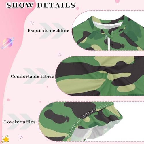 ALAZA Toddler Swimsuit Girl Bathing Suit Swimwear Rash Guard Green Camouflage Long Sleeve 3T4