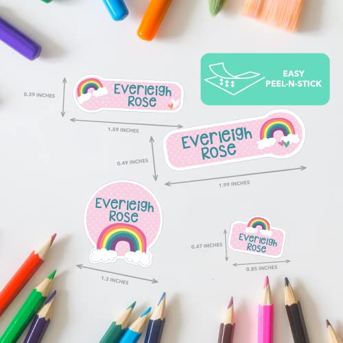 Personalized Daycare Name Labels (90 Ct.) - Cute Girl Icons - Waterproof & No-Iron (Rainbow) #TOP2