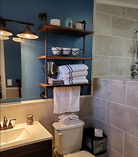 Rustic Wall Bathroom Shelves Industrial Pipe Shelf For Bathroom,3-Tiers Bathroom Shelves Over Toilet Towel Shelf For Bathroom #TOP6