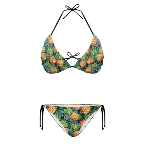 Yruonazao Cartoon Pineapple Swimsuits for Women Bikini Swimsuits Tie-Down Bathing Suit Summer Teenager Bathing Sui Adjustable Spaghetti Straps Bathing Suit for Women 2 Piece