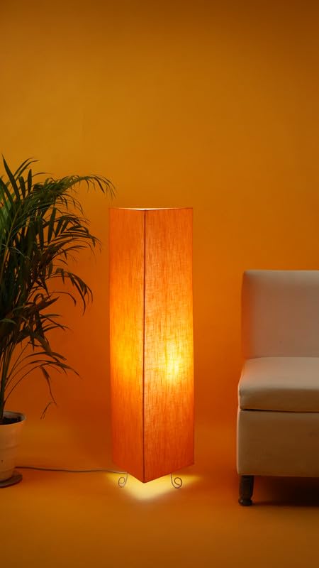 Prem Lamp Shade Fabric and Metal Floor Lamp - Elegant Standing Lamp for Living Room Corner, Bedroom - Stylish Corner Lamp with Floor Lamps Functionality (Orange Texture/Beige)-image-18
