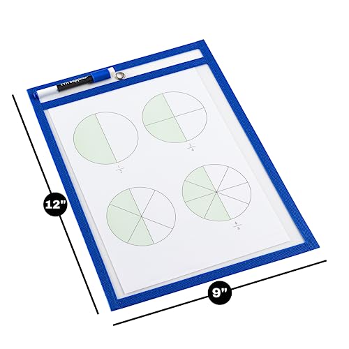TYH Supplies 10 Pack Heavy Duty Dry Erase Pocket Sleeves | 10 x 14 Inch Sheets | 10 Assorted Colors | Ultra Clear Plastic Erasable Pockets