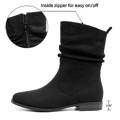 VJH confort Women's Mid Calf Boots, Almond Round Toe Low Heel Comfort Dress Slouchy Booties2
