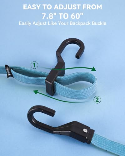 Image of 60 inch Flat Adjustable Bungee Cords with Hooks, 3X Faster to Adjust the Length | LUCKY STRAPS 6 Pack Blue Heavy Duty Bungee Straps for Cargo, Camping, Bike, Truck, Roof Rack, Motorcycle, Outdoor Use