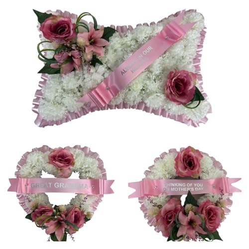 Grave wreath Funeral Flowers Wreath Heart flowers Memorial Tribute Artificial tribute mum dad gran nan pink