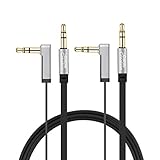Auxiliary Cable,CableCreation [2-Pack 6FT] Flat 3.5mm Male to Male Srereo Audio Jack Cord Right Angle Compatible Car,Home Stereos, Apple iPod iPhone iPad, Echo Dot&More,Black