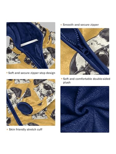 Cool Dog with Sunglasses Girls Fleece Jacket Girls Fall Jacket Boys Coats Zip Up Hoodie Children Sherpa Warm Outerwear 2-10T3