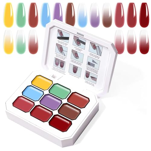 Image of THR3E STROKES Solid Cream GelPolish Set, 9 Colors Pudding Gel Nail Polish Palette with Nail Brush, Nude Pink Orange Red Solid Gel Polish Nail Art Kit Soak Off Portable Gift for Girls /Friend DIY Home (A)