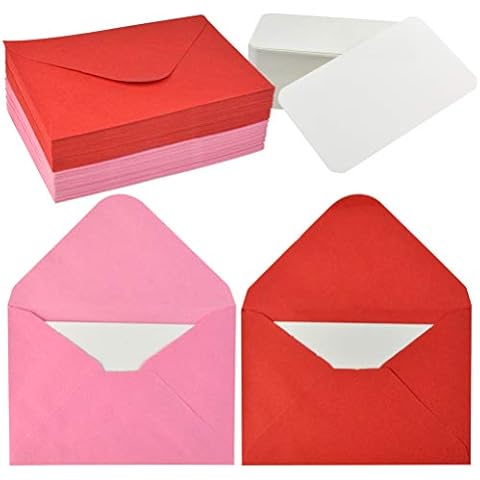 jiebor 100 Sets Mini Envelopes with White Blank Business Cards Red Pink Small Enclosure Card Mini Card Envelopes for Valentine's Day Cover