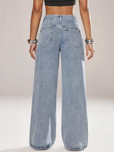 Image of Glossia Denim Baggy Jeans for Women | Stretchable High Waist Straight Fit Jeans for Women | High Rise Stretch Denim | Loose Fit Plus Size Denim (Sizes - 24 to 44) WJ71-1205-$