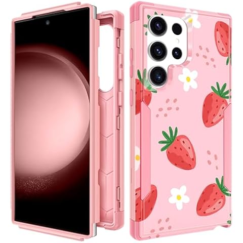 Plakill for Samsung Galaxy S24 Ultra Case Women Cute Girls Phone Cover Girly Aesthetic Unique Design Teen Kawaii Strawberry Flower Heavy Duty Protective Shockproof Military Grade Funda for S24 Ultra Cover
