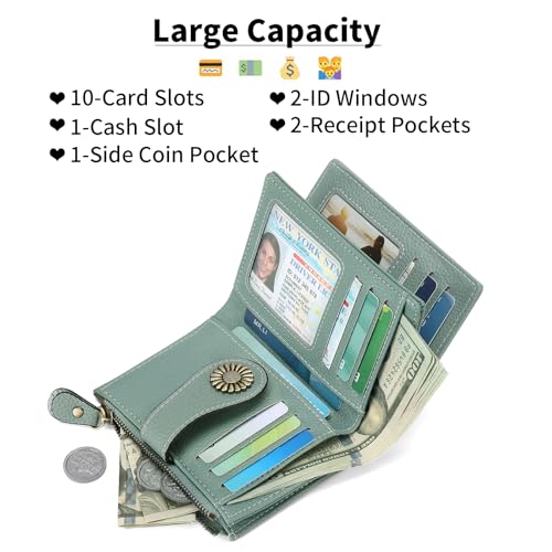 Image of SENDEFN Small Womens Wallet Leather Bifold Card Holder RFID Blocking with Zipper Coin Pocket