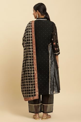 Image of Wishful by W Women's Viscose Kurta, Parallel Pant & Dupatta (23AUSP11461-122712 Black