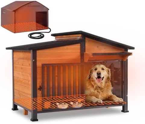 GUTINNEEN Heated Dog House Outdoor Dog House Insulated Large Weatherproof Dog Shelter with Heated Pad, Insulated All-Round Thermal Liner, Chew-Proof Design for Dogs (Winter-Ready)