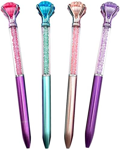 AIYAYI Diamond Pens Pack of 4 Cute Ballpoint Pens Retractable Ballpoint Pen gem pens Rhinestones Crystal Bling Plated Metal Color Blue Gel Ink Office Supplies Gifts for Women (4 pens)…