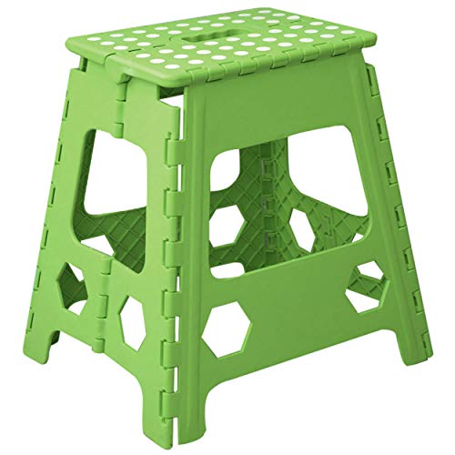 Hogar y Mas Taburete Plegable Alto Verde, Antideslizante, para Camping, Cocina, Baño, etc. Robusto en PVC