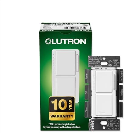 Lutron Maestro LED+ Dual Dimmer and Switch | 75-Watt LED Bulbs/2.5A Fans, Single-Pole | MACL-L3S25-WH | White