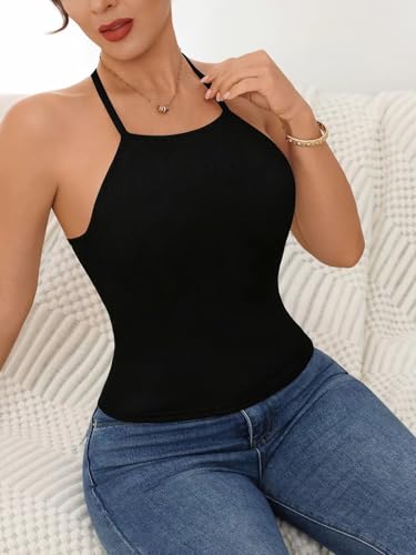 Top halter mujer con pecho acolchado camisola de canalé cómoda 4