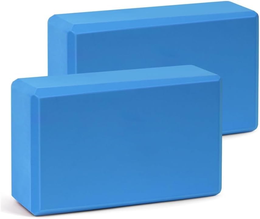 Yoga Blocks Set, 2Pcs Exercise Block with High Density and Non-slip for Improving Strength and Balance and Flexibility, Lightweight Pilates Brick for Fitness (Blue)