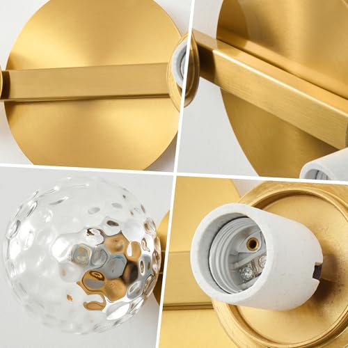 Image of Gold Globe Wall Sconce,Vanities Lights with 2 Clear Glass Shades | 6 inch Modern Spherical Vanity Sconces,Contemporary Small Brass Ball Lights Fixture for Entryway Bedside Bathroom,E26 Base