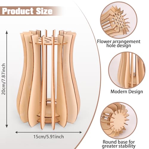 Image of Kaempe Wooden Vase Compatible for Lego Flowers Bouquet, 3D Wooden Puzzle Vase for Lego Botanicals, Daffodils, Sunflowers, Roses, Cherry Blossom, Tulips, Lotus (Style 3)