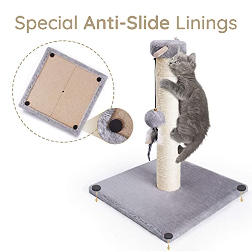 CATROMANCE Cat Scratching Post, Sisal Scratcher Post for Indoor Cats, 360° Rotatable Cat Scratch Pole with Double Hanging Ball, Grey Cat Claw Scratcher for Interactive Play, 50cm/19.7" - Image 5