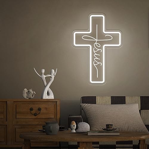 Image of Jesus Cross Neon Signs, Dimmable LED Neon Lights for Wall Decor Bedroom Home Room Party Decor, Light Up Sign for Wedding Christmas Easter Celebrations New Year Gifts