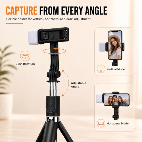 Image of 3-in-1 Extendable Bluetooth Selfie Stick with Tripod Stand & Wireless Remote Bluetooth Selfie Stick (Black, Remote Included) R1SL By UNBREAKcable